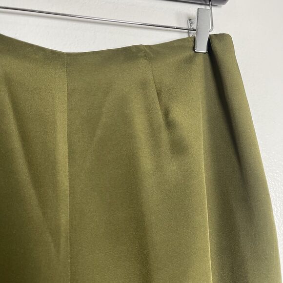 FLORES & FLORES Wide Leg Dress Pants Green Size 10 NEW 100% Silk Designer Career - Picture 2 of 7